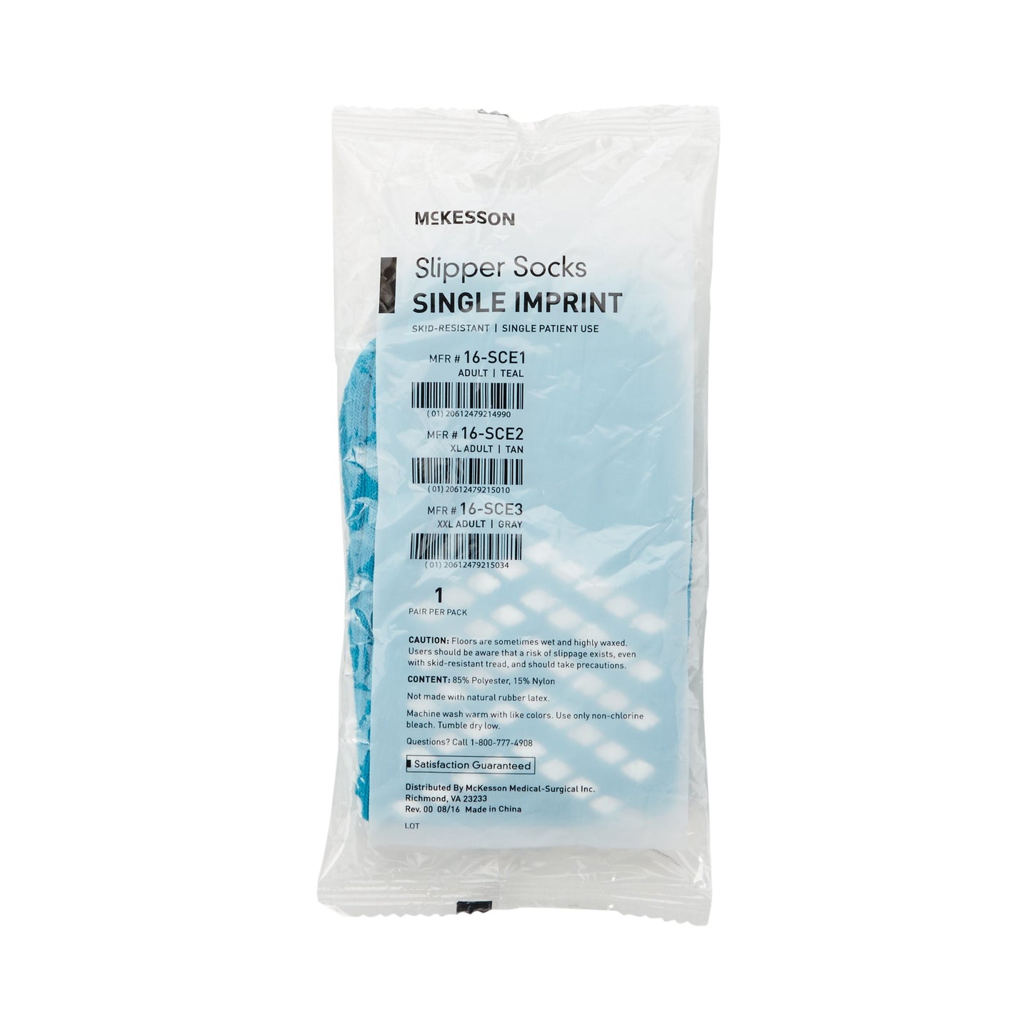 McKesson Slipper Socks Unisex Adult Large Single Tread Single Patient Use Teal (1038459_CS)