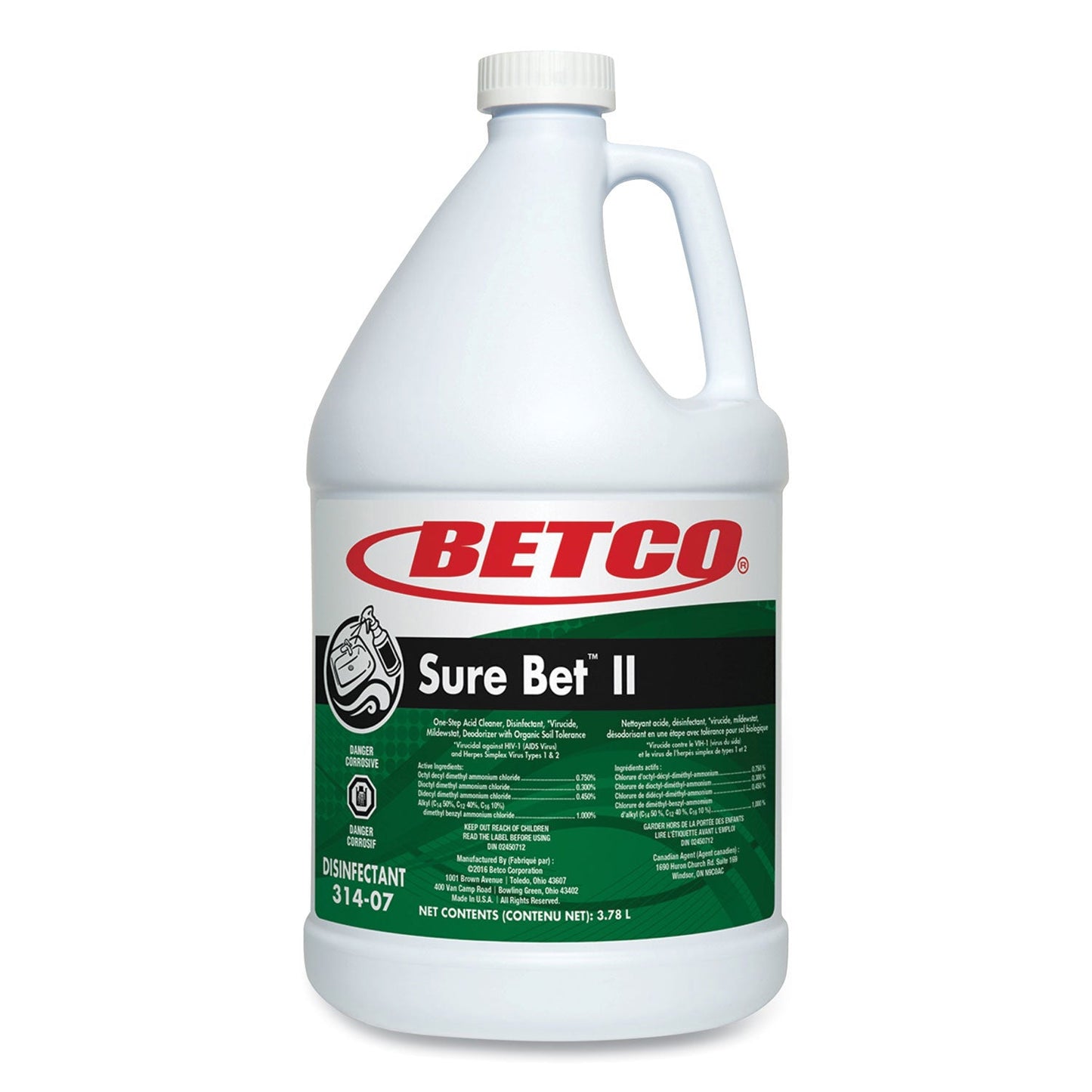 Betco Sure Bet II Foaming Disinfectant, Citrus Scent, 1 gal Bottle, 4/Carton (BET3140400)