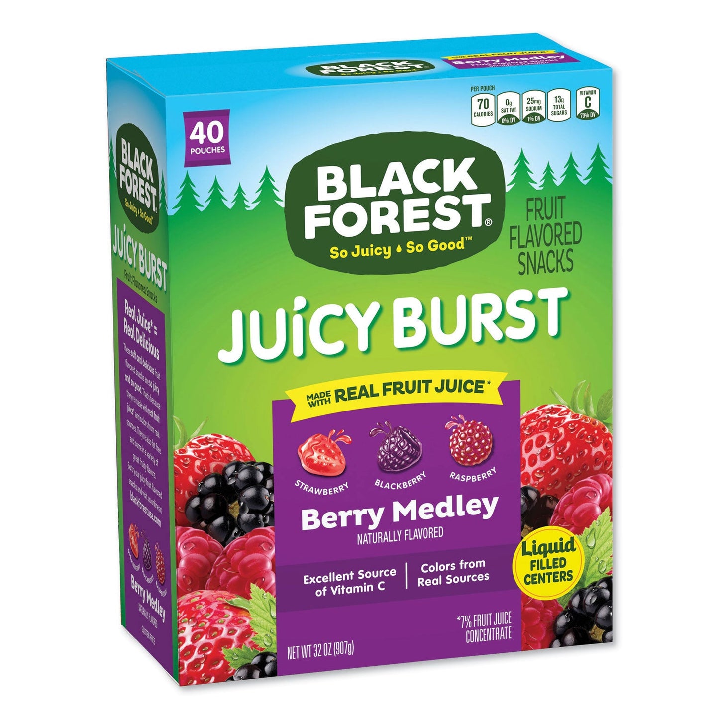 Black Forest Juicy Burst Fruit Flavored Snack, Berry Medley, 32 oz, 40/Box (BLFFER02067)