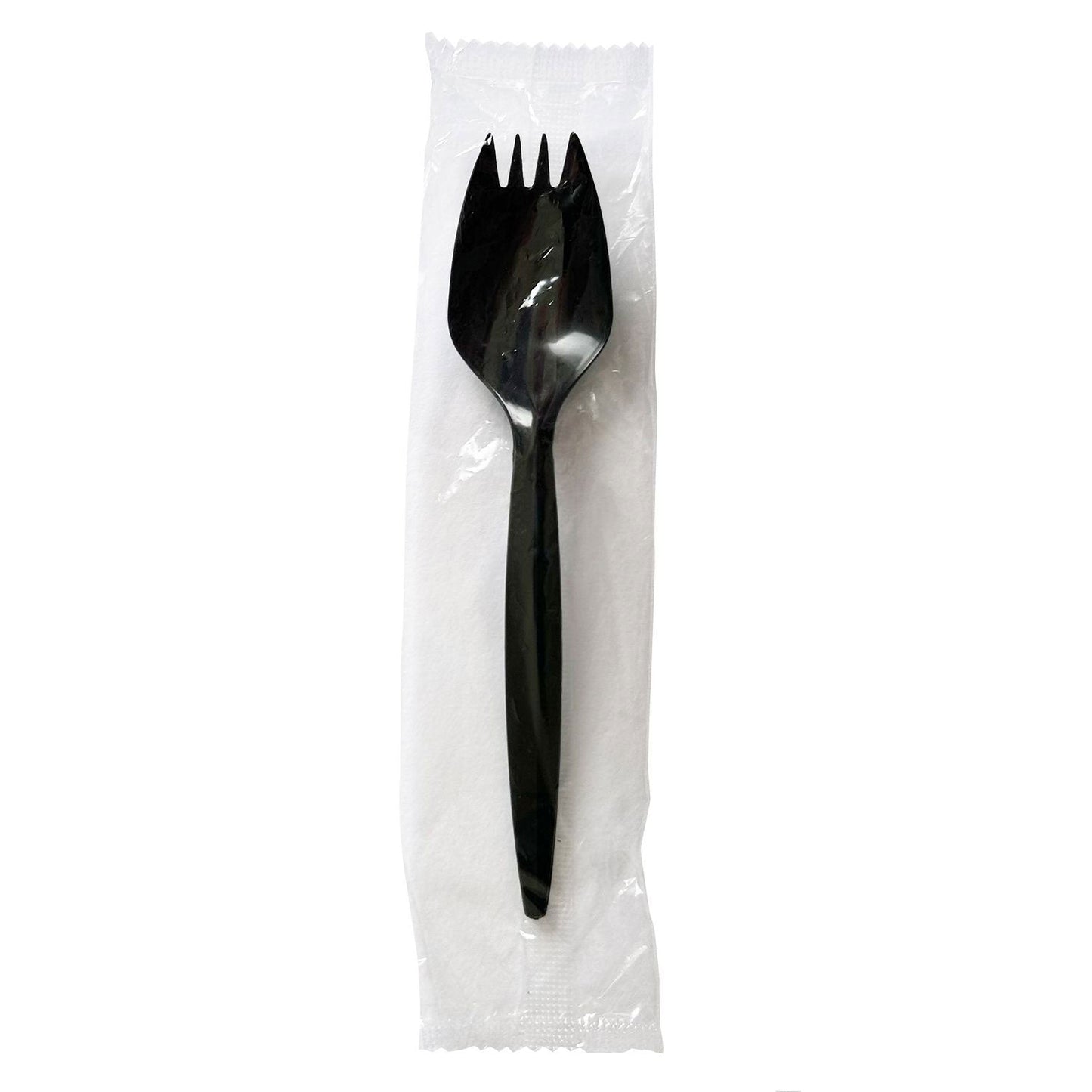 Boardwalk Mediumweight Wrapped Polypropylene Cutlery, Spork, Black, 1,000/Carton (BWKSPORKBLPPIW)