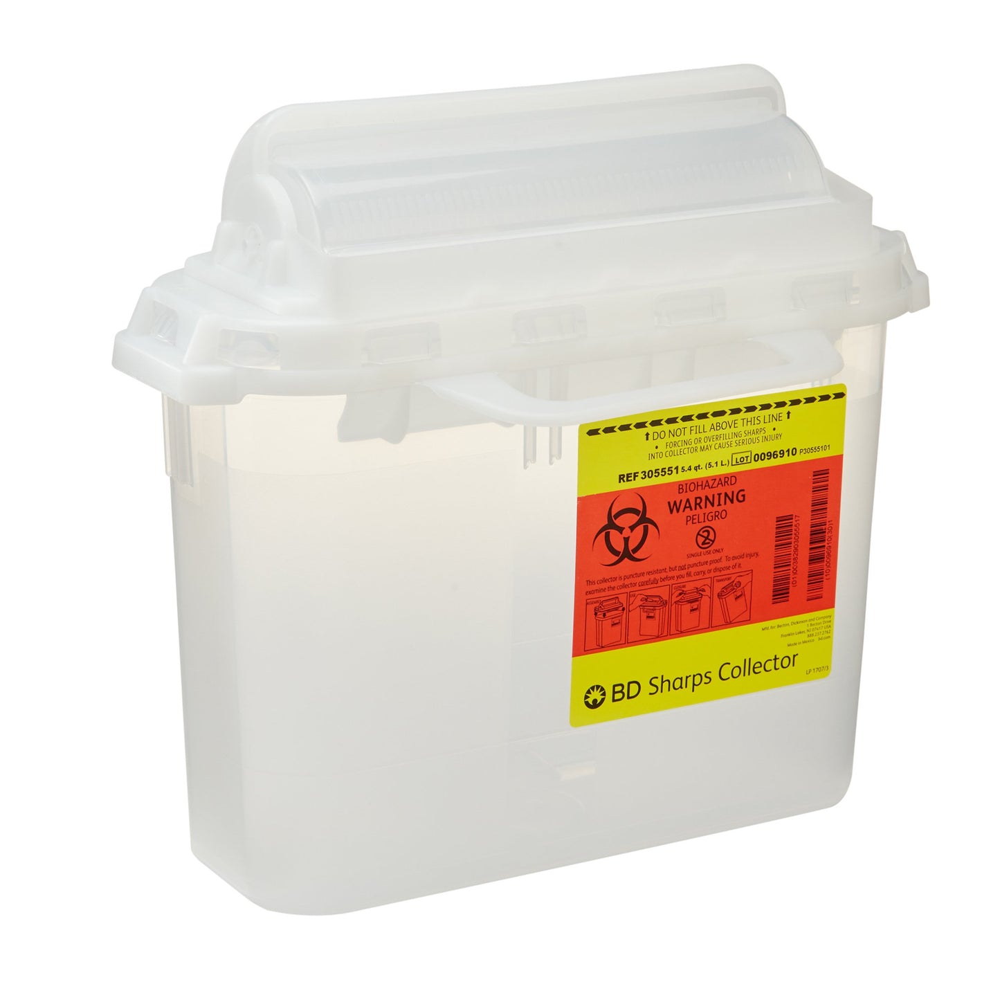 BD™ Sharps Container Translucent White Base 12 H X 12 W X 4-4/5 D Inch Horizontal Entry 1.35 Gallon (367439_CS)