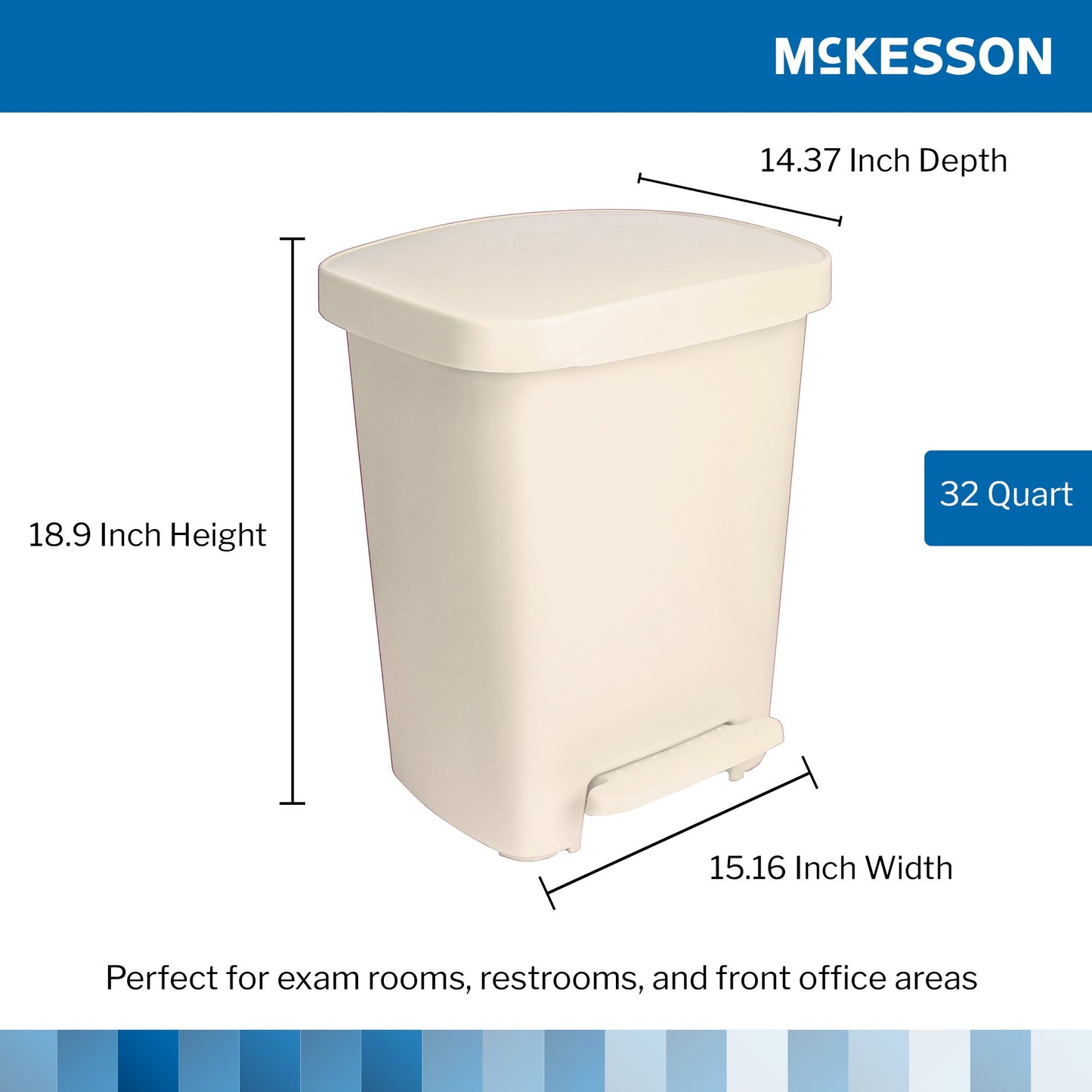 McKesson Trash Can 32 Quart / 8 gal. Beige Plastic Rectangular (1223711_CS)