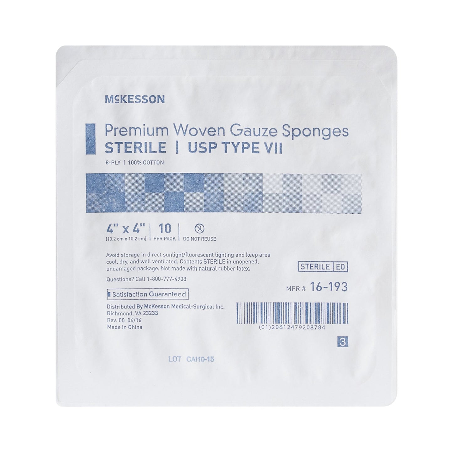 McKesson Gauze Sponge 4 X 4 Inch 8-Ply Sterile 10 per Tray (854383_BX)
