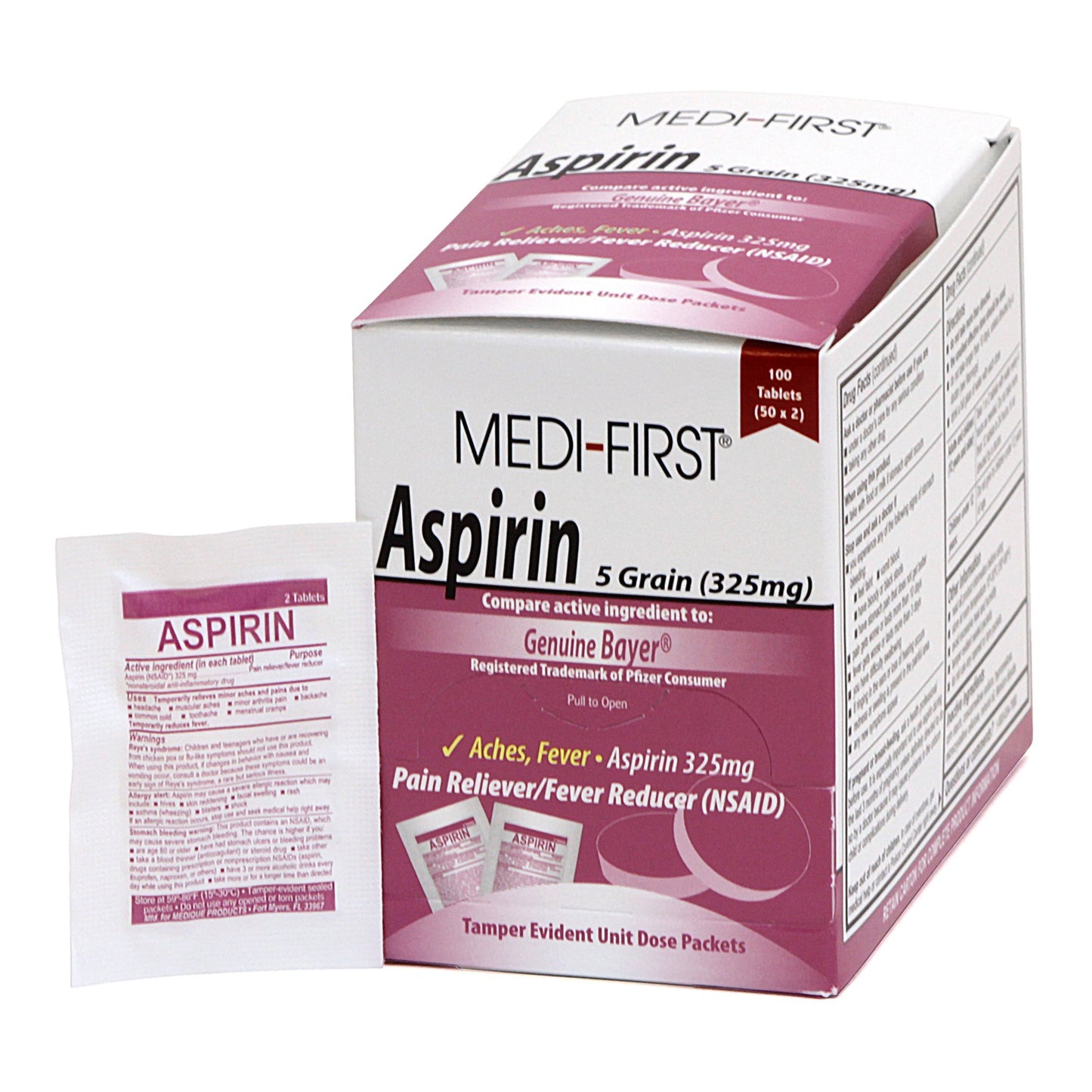 Medi-First® Pain Relief 325 mg Strength Aspirin Unit Dose Tablet 100 per Box (498790_BX)