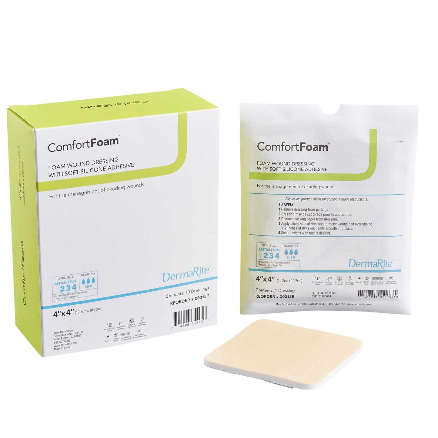 ComfortFoam™ Foam Dressing 4 X 4 Inch Without Border Film Backing Silicone Face Square Sterile (835615_EA)