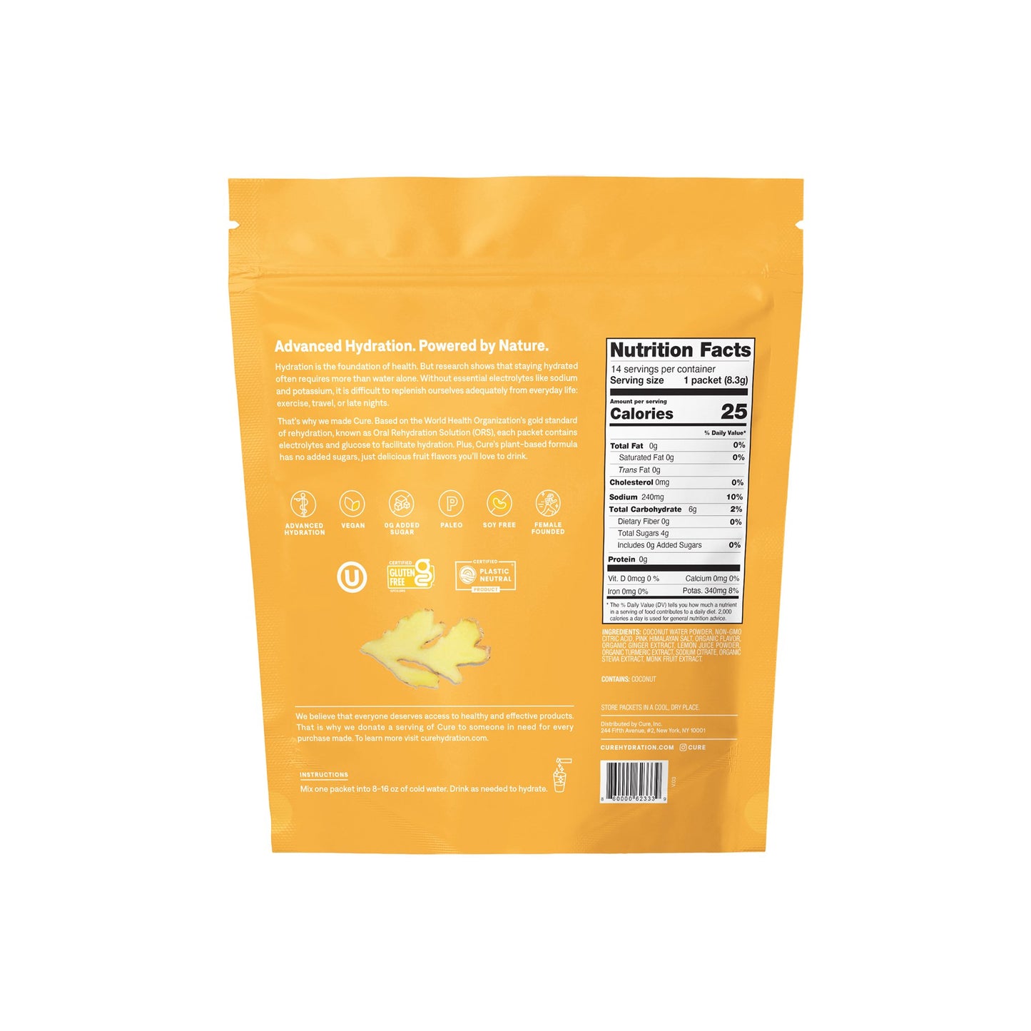 Cure® Oral Electrolyte Solution Ginger Turmeric Flavor 8.30 Gram Electrolyte (1251373_PK)