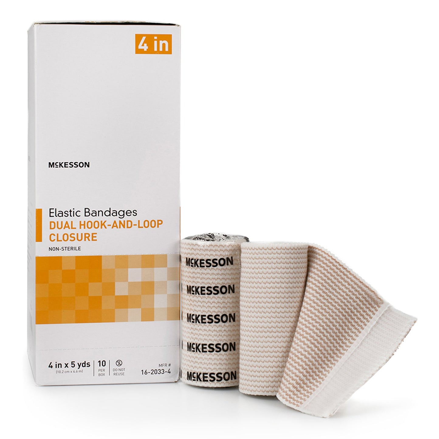 McKesson Elastic Bandage 4 Inch X 5 Yard Double Hook and Loop Closure Tan NonSterile Standard Compression (1086529_CS)
