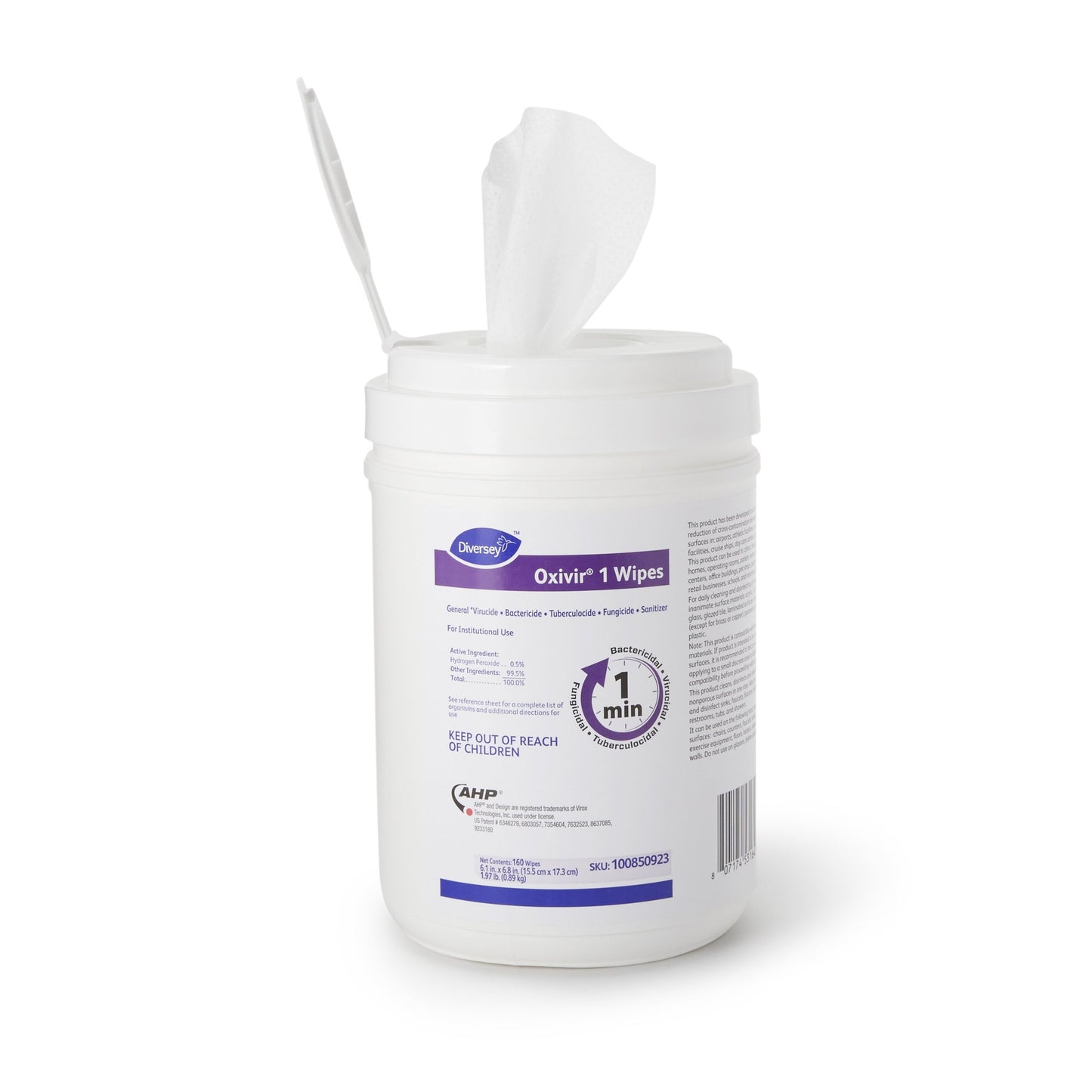 Diversey™ Oxivir® 1 Surface Disinfectant Cleaner Premoistened Hydrogen Peroxide Based Manual Pull Wipe 160 Count Canister Scented NonSterile (1048121_CT)