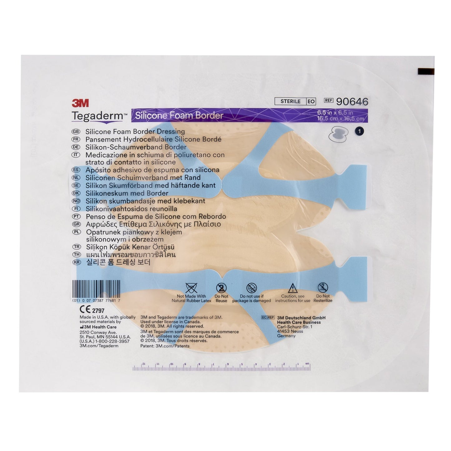 3M™ Tegaderm™ Foam Dressing 6-1/2 X 6-1/2 Inch With Border Film Backing Silicone Adhesive Heel / Contour Sterile (1078887_BX)