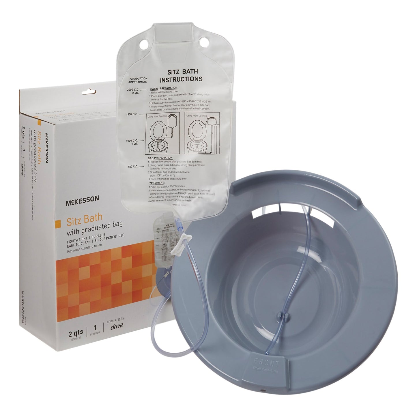 McKesson Sitz Bath Round Gray Plastic 2000 mL Bag Graduated, 500 mL Increments up to 2000 mL (1103376_EA)