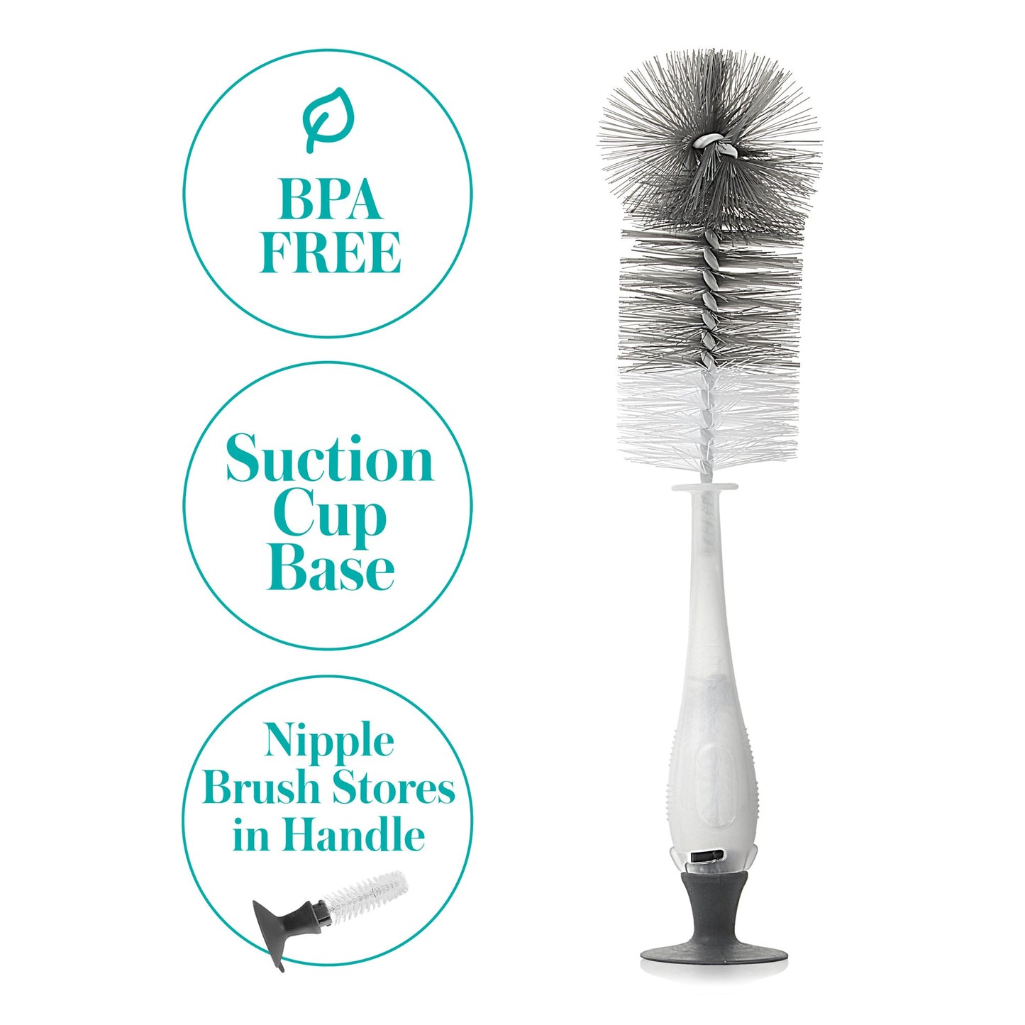 Evenflo 2-in-1 Baby Bottle / Nipple Brush Set For Baby Bottles, Nipples, Breast Pump Parts (1105101_EA)