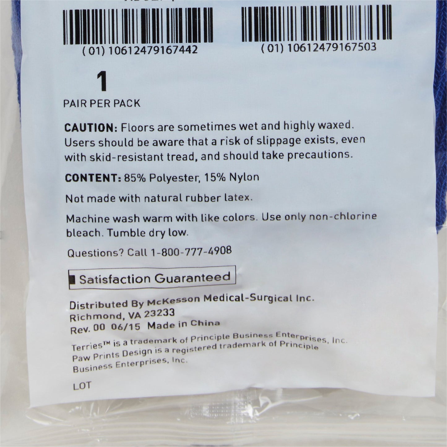 McKesson Terries™ Slipper Socks Unisex Adult X-Large Double Tread Single Patient Use Royal Blue (558995_PR)