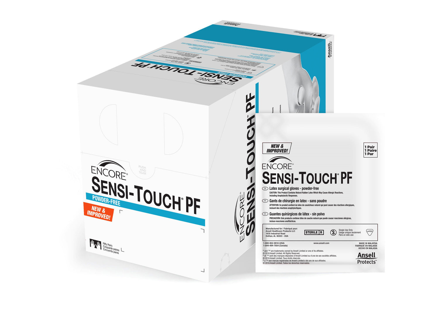 ENCORE® Sensi-Touch® PF Surgical Glove Size 6.5 Sterile Latex Standard Cuff Length Micro-Textured Natural Chemo Tested (1012603_BX)