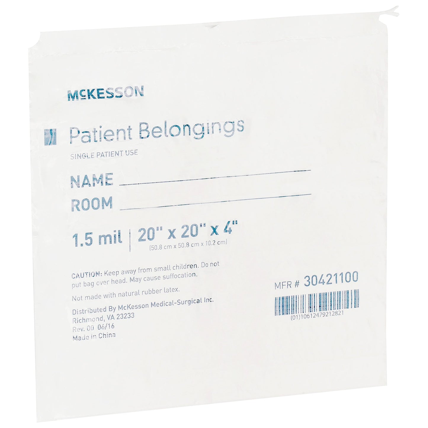 McKesson Patient Belongings Bag 4 X 20 X 20 Inch Polyethylene Drawstring Closure White (447753_CS)