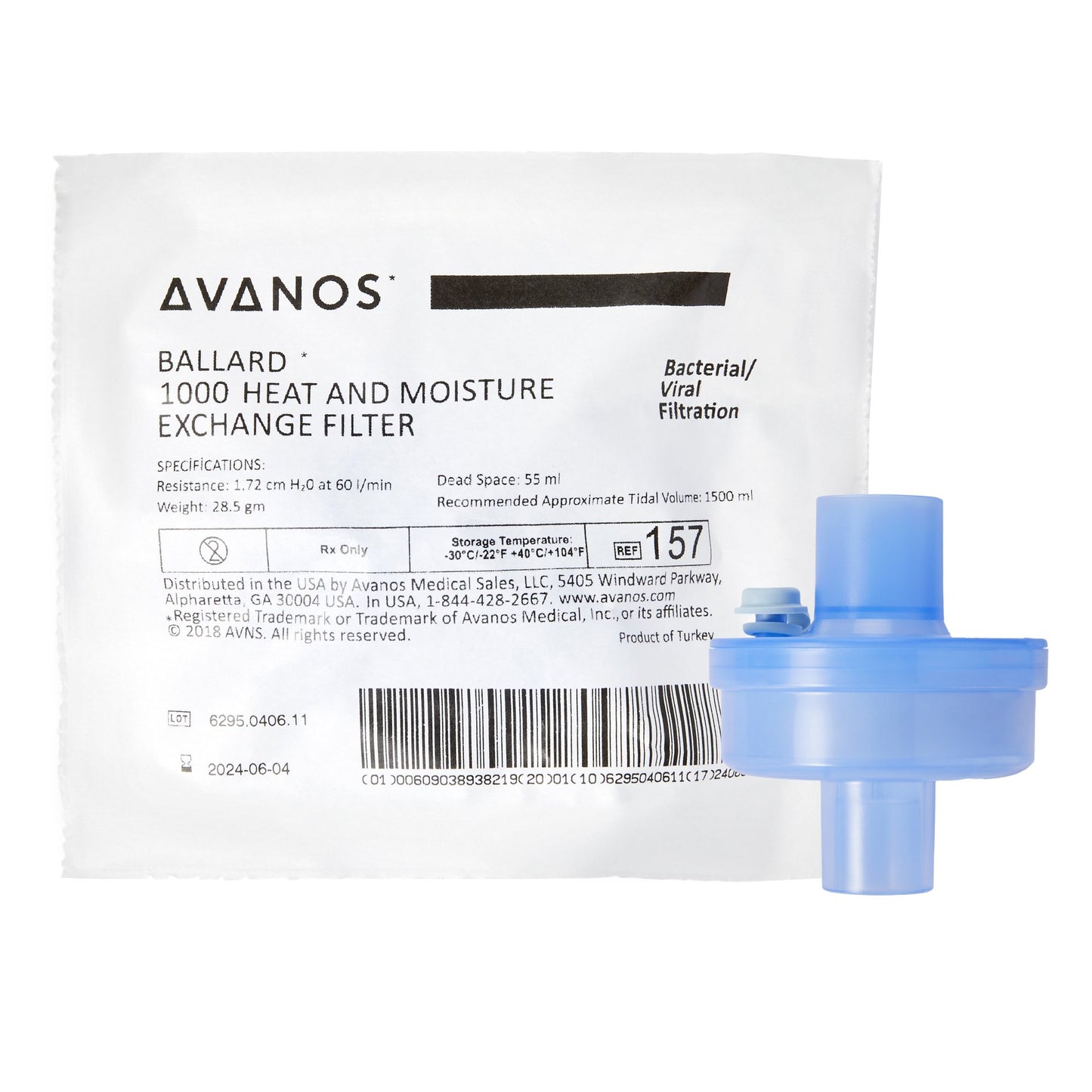BALLARD* Heat and Moisture Exchanger with Filter 30 mg H2O/L @ VT 1000 mL 1.0 cm H2O @ 30 LPM (313042_CS)