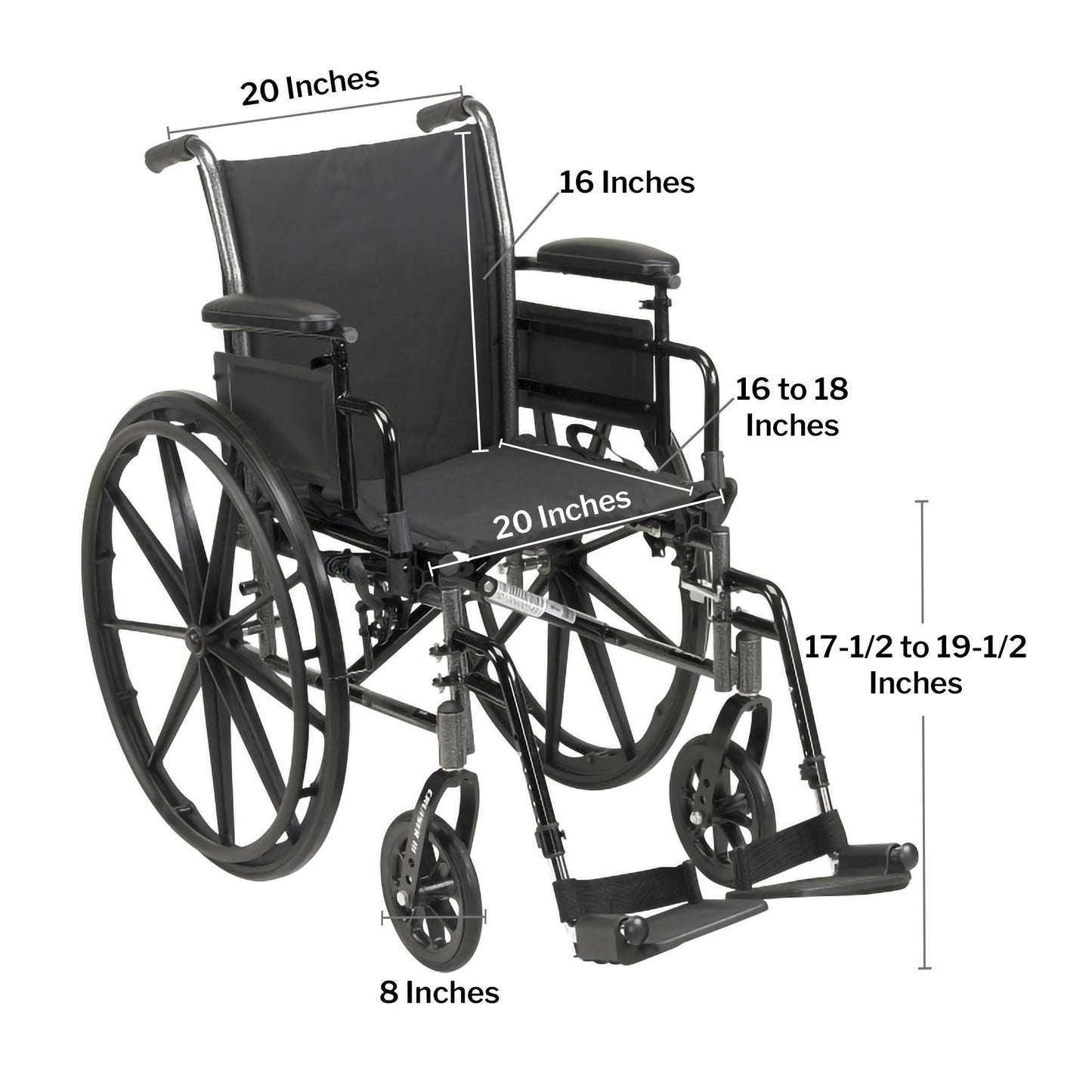 McKesson Lightweight Wheelchair Dual Axle Desk Length Arm Elevating Legrest Black Upholstery 20 Inch Seat Width Adult 300 lbs. Weight Capacity (1128897_EA)