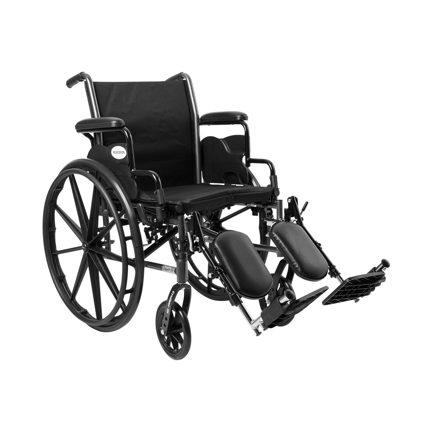 McKesson Lightweight Wheelchair Dual Axle Desk Length Arm Swing-Away Elevating Legrest Black Upholstery 18 Inch Seat Width Adult 300 lbs. Weight Capacity (1065285_EA)