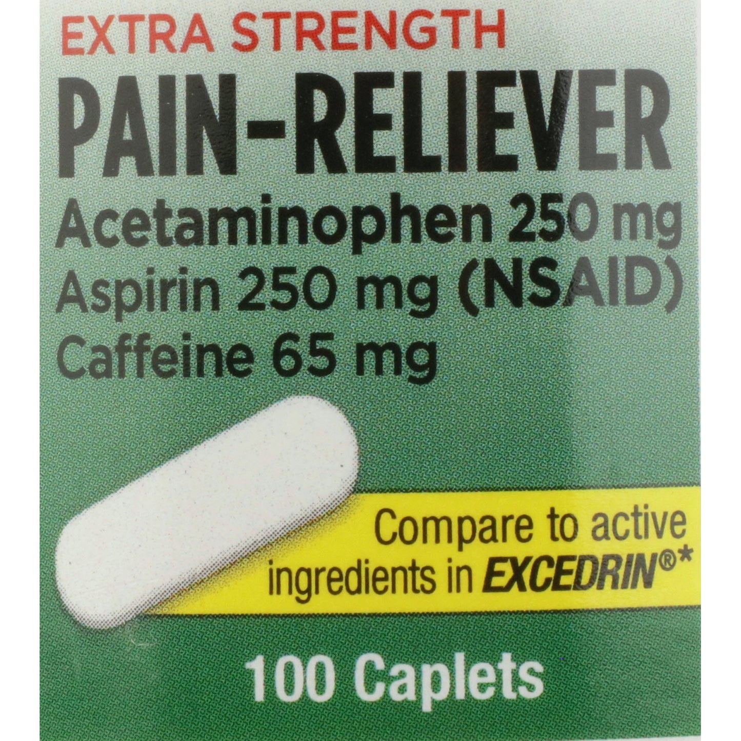 McKesson Brand Pain Relief 250 mg - 250 mg - 65 mg Strength Acetaminophen / Aspirin / Caffeine Caplet 100 per Bottle (868383_CS)