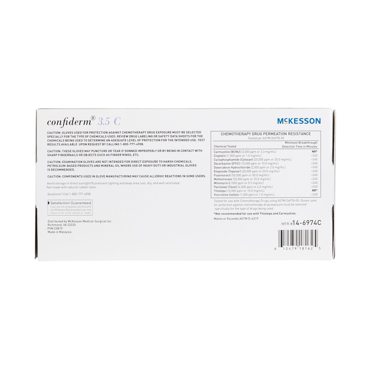 McKesson Confiderm® 3.5C Exam Glove Small NonSterile Nitrile Standard Cuff Length Textured Fingertips Blue Chemo Tested (765874_BX)