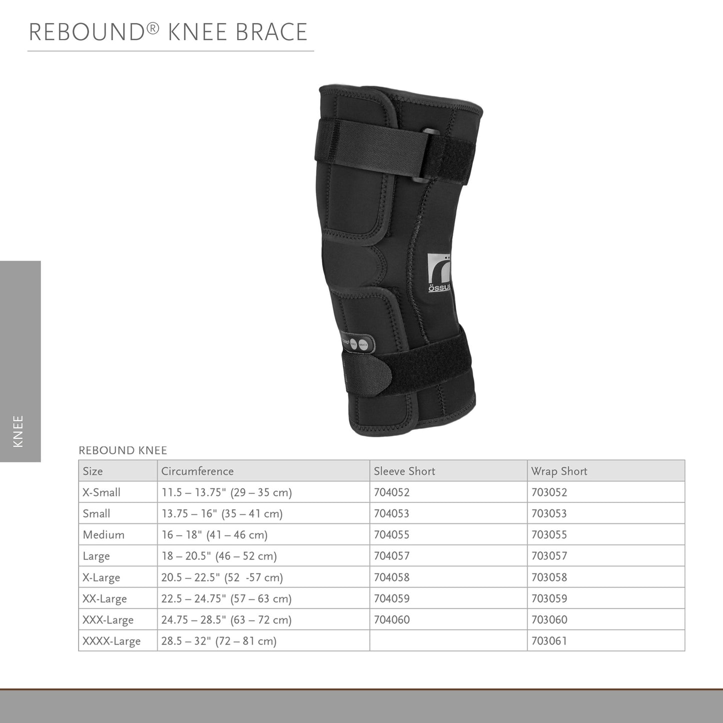 Ossur® Rebound® Knee Brace X-Large D-Ring / Hook and Loop Strap Closure 20-1/2 to 22-1/2 Inch Thigh Circumference Short Length Left or Right Knee (835440_EA)