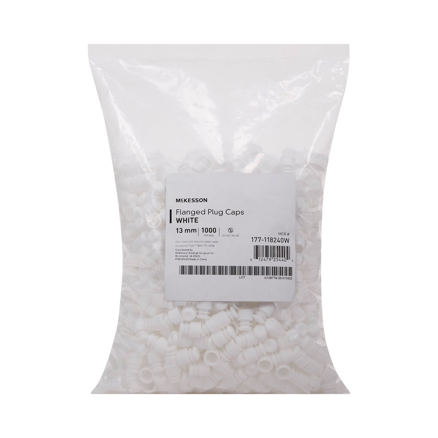 McKesson Tube Closure Polyethylene Flanged Plug Cap White 13 mm For Use with 13 mm Blood Drawing Tubes, Glass Test Tubes, Plastic Culture Tubes NonSterile (1175284_BG)