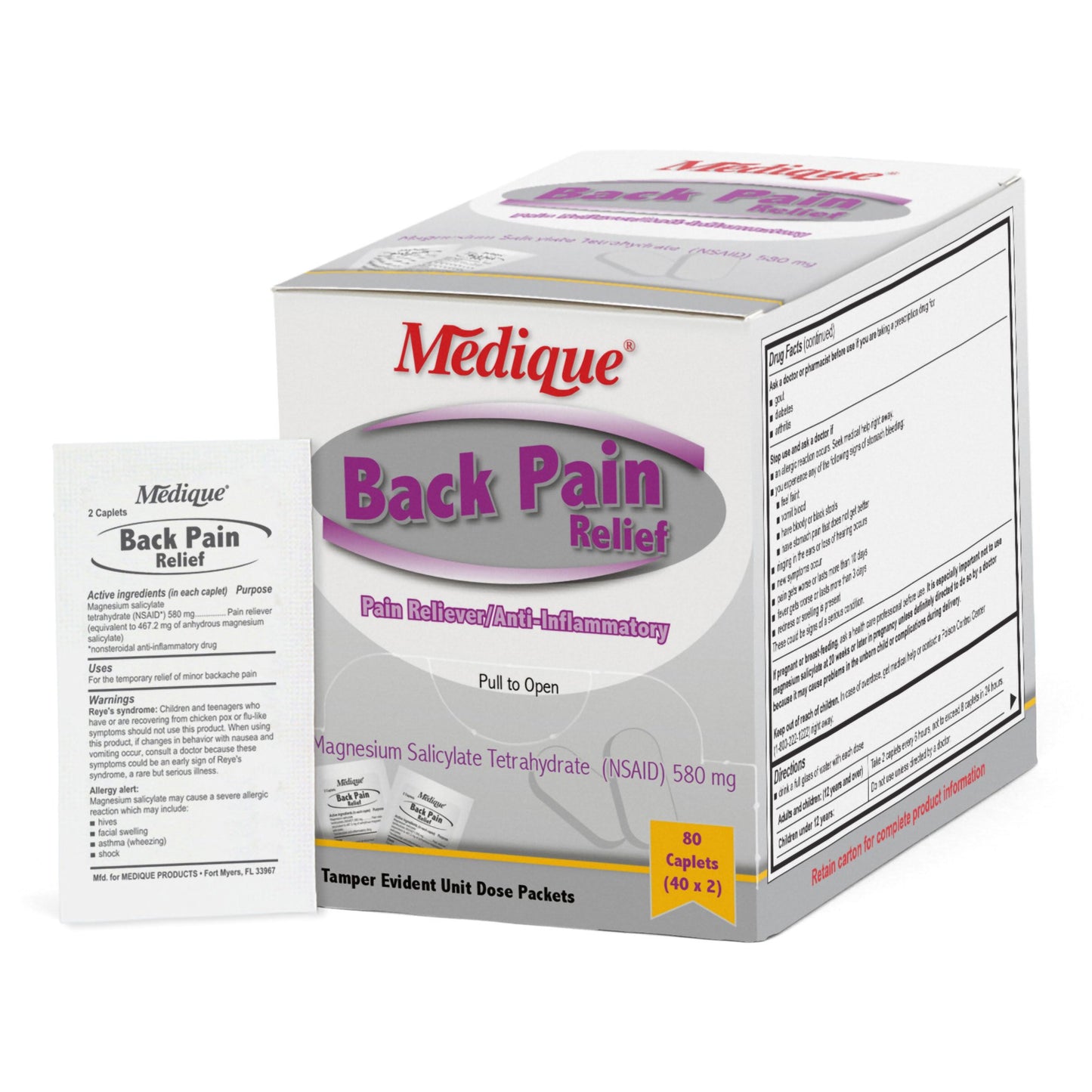 Medique® Back Pain Relief 580 mg Strength Magnesium Salicylate Tetrahydrate Caplet 80 Per Box (1221377_BX)