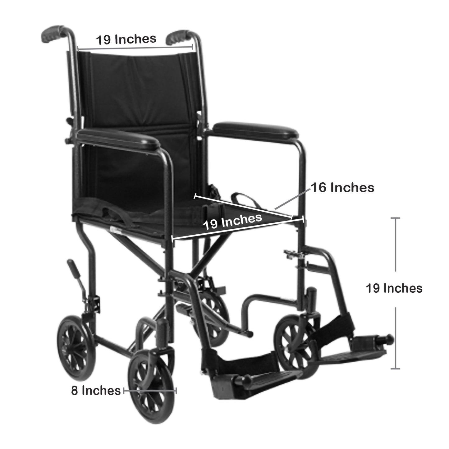 McKesson Transport Chair 19 Inch Seat Width Full Length Arm Swing-Away Footrest Steel Frame with Silver Vein Finish (1065255_EA)