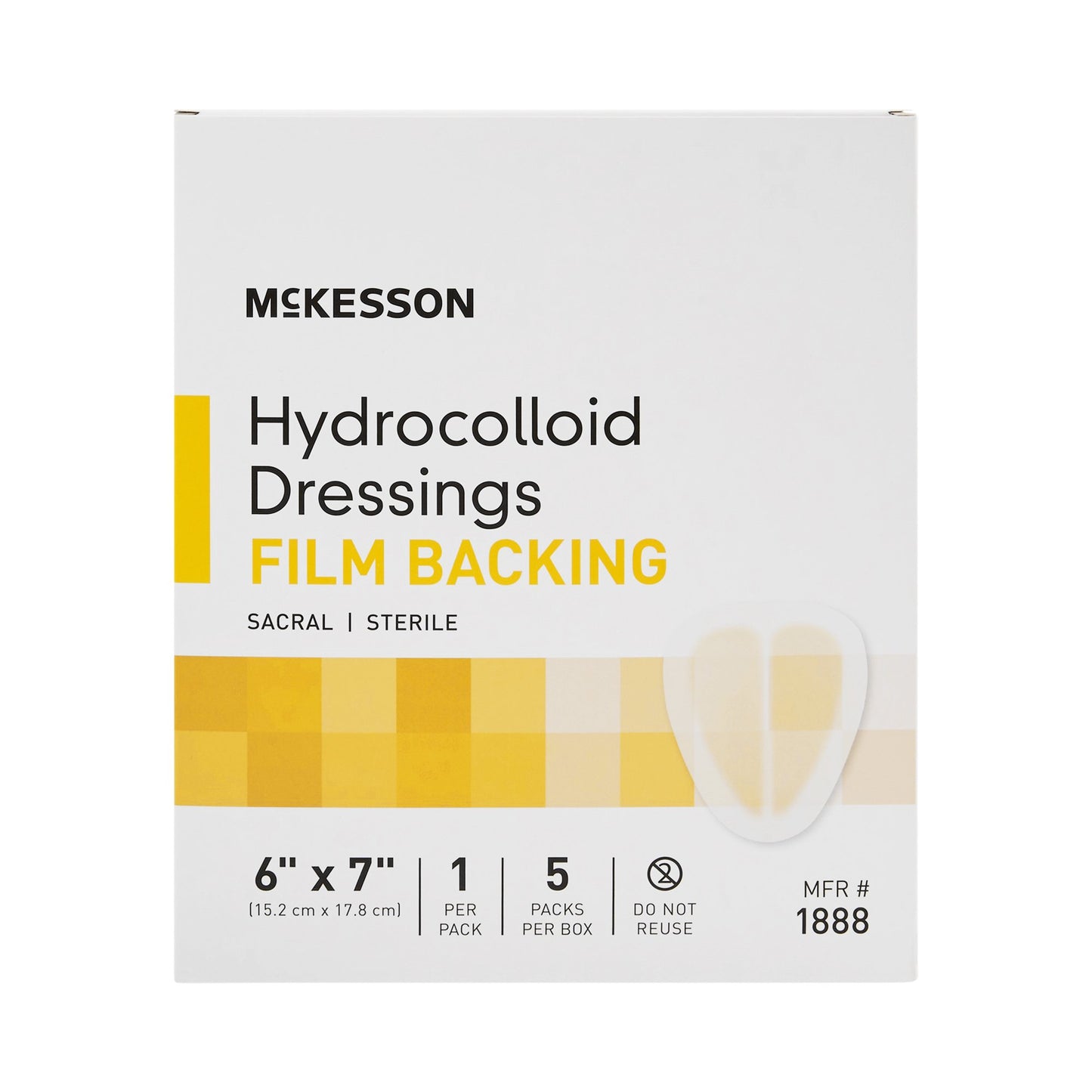 McKesson Hydrocolloid Dressing Waterproof Film Backing 6 X 7 Inch Sacral Hydrocolloid / Film (882993_EA)
