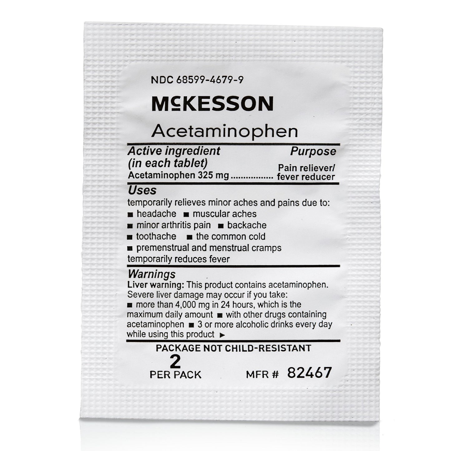 McKesson Pain Relief 325 mg Strength Acetaminophen Unit Dose Tablet 250 per Box (1111736_CS)