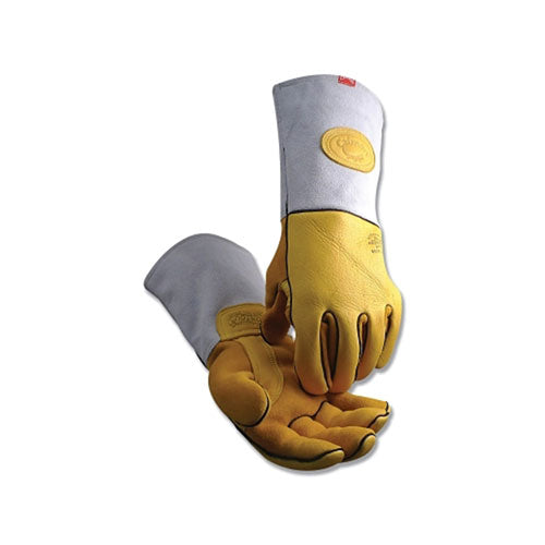 Caiman 1485 Elk Skin Wool Insulated Unlined Palm MIG/Stick Welding Gloves, Large, Gold/Beige, Gauntlet Cuff (607-1485-L)