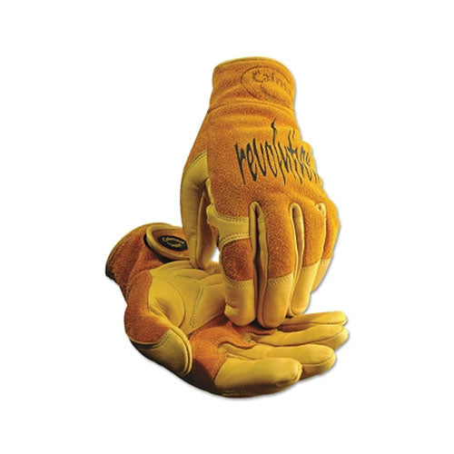 Caiman 1828 revolution® Cow Grain Unlined TIG/MIG Welding Gloves, Large, Tan/Gold, Hook-and-Loop (607-1828-L)