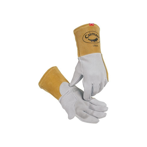 Caiman 1864 Deerskin Unlined Lean-On Patch TIG Welding Gloves, Large, Gray, 4 in Gauntlet Cuff (607-1864-L)