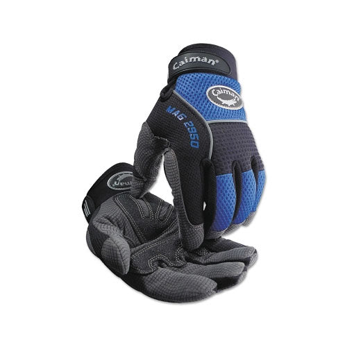 Caiman 2950 Synthetic Leather Padded Palm Grip Mechanics Gloves, 2X-Large, Black/Blue/Gray (607-2950-XXL)