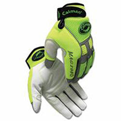 Caiman 2980 Goat Grain Hi-Vis Reflective Back Knuckle Protection Mechanics Gloves, Neoprene, X-Large, Lime Green/White (607-2980-XL)