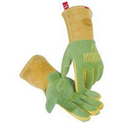 Caiman 1816 revolution® Deerskin FR Foam Fleece Lined MIG/Stick Welding Gloves, Large, Green/Gold, Gauntlet Cuff (607-1816-L)