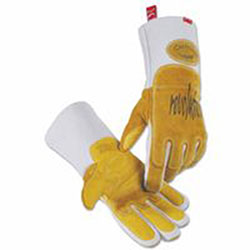 Caiman 1868 revolution® Goat Grain FR Back Unlined Palm TIG/MIG Welding Gloves, X-Large, Gold/White, Gauntlet Cuff (607-1868-XL)