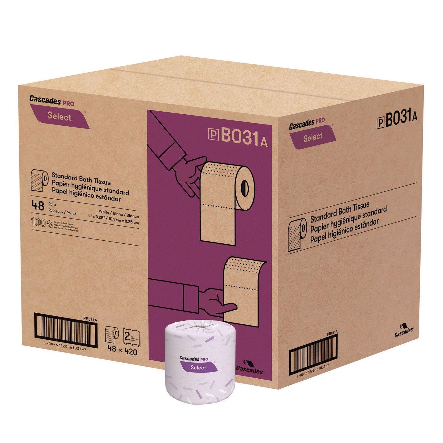 Cascades Select Standard Bath Tissue, 2-Ply, White, 4 x 3.25, 420 Sheets/Roll, 48 Rolls/Carton (CSDB031)