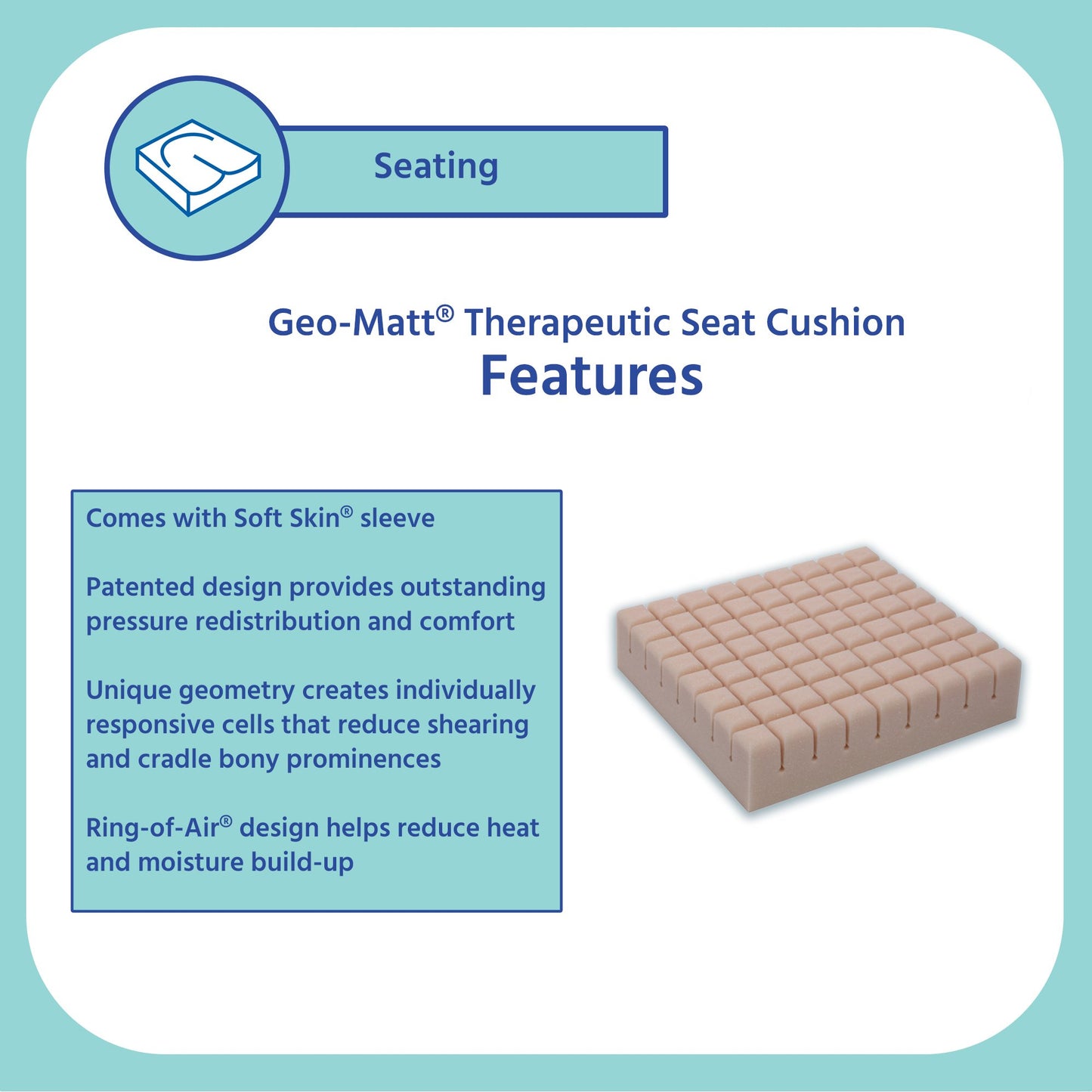 Geo-Matt® Seat Cushion 16 W X 18 L X 4 D Inch Foam (253486_EA)