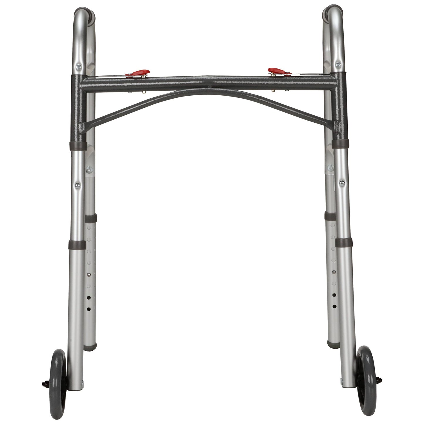 McKesson Dual Release Folding Walker with Wheels Adjustable Height Aluminum Frame 350 lbs. Weight Capacity 25 to 32-1/4 Inch Height (1088077_CS)