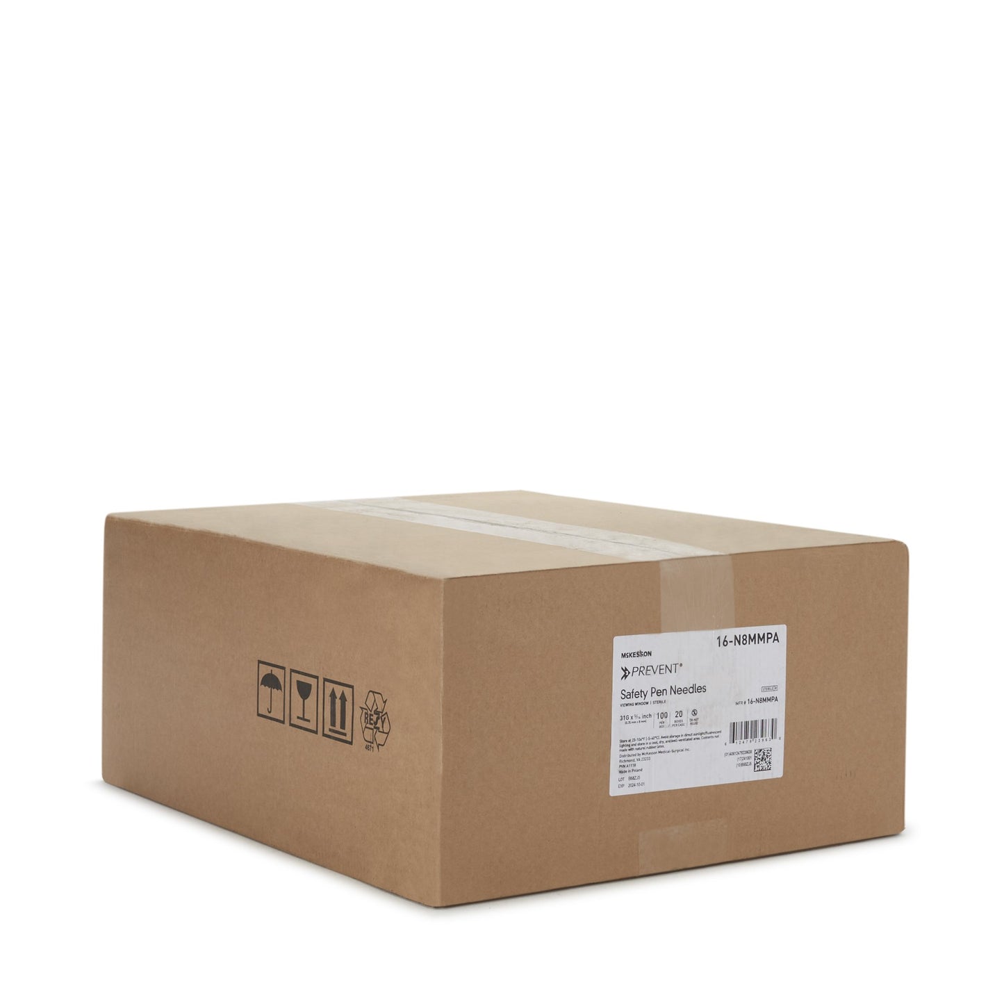 McKesson Prevent® Safety Insulin Pen Needle 31 Gauge 8 mm Length Automatic Safety Without Back-End Shield (1118153_CS)