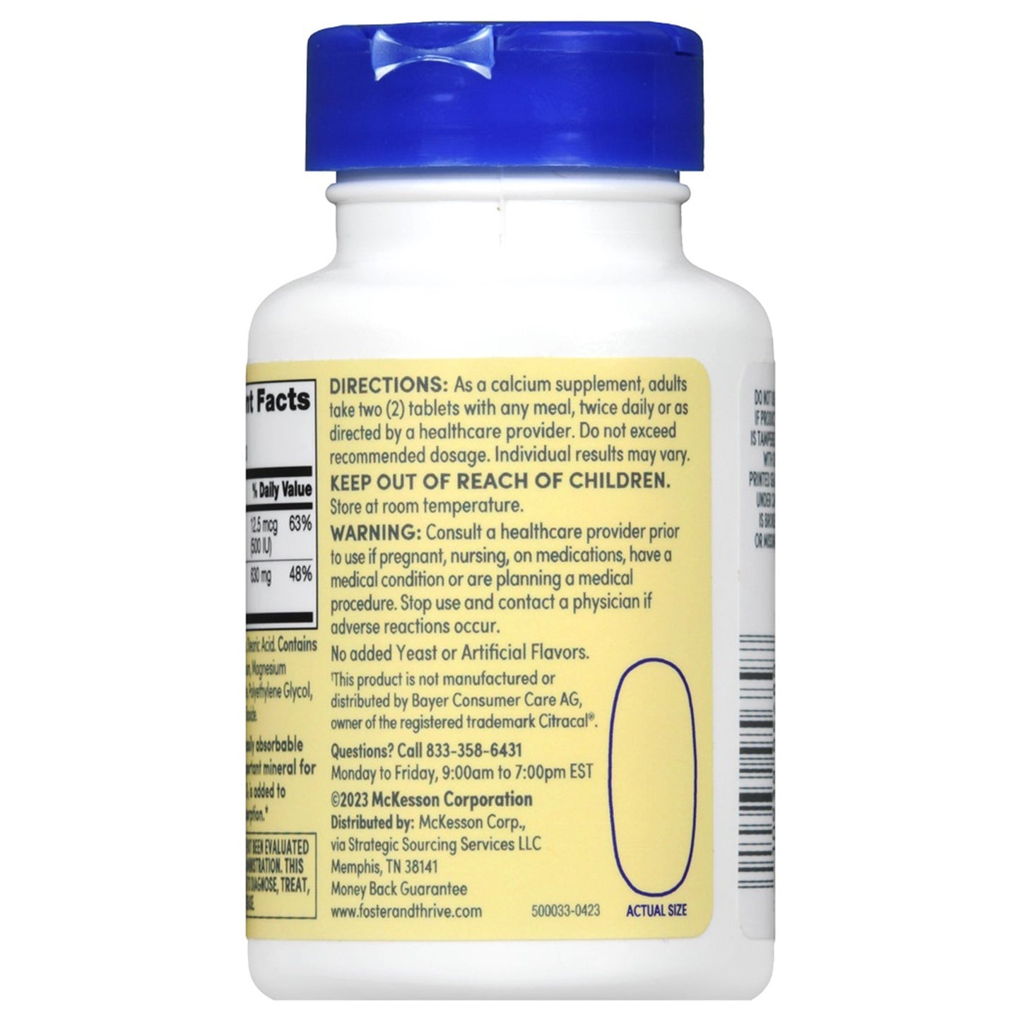 Foster & Thrive™ Joint Health Supplement Calcium Citrate / Vitamin D3 500 IU - 630 mg Strength Tablet 60 per Bottle (1246966_BT)