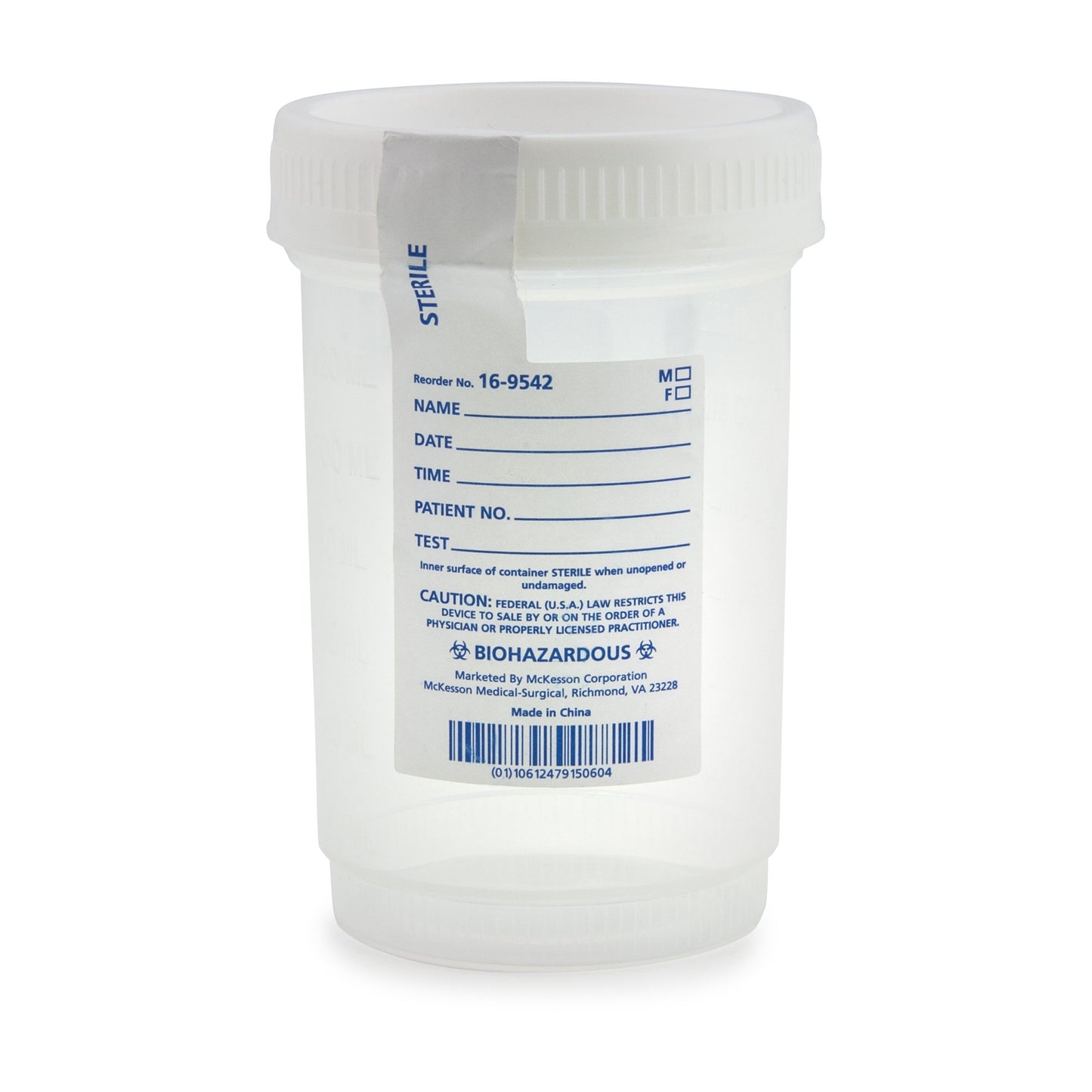 McKesson Specimen Container for Pneumatic Tube Systems 120 mL (4 oz.) Screw Cap Sterile (503927_BG)