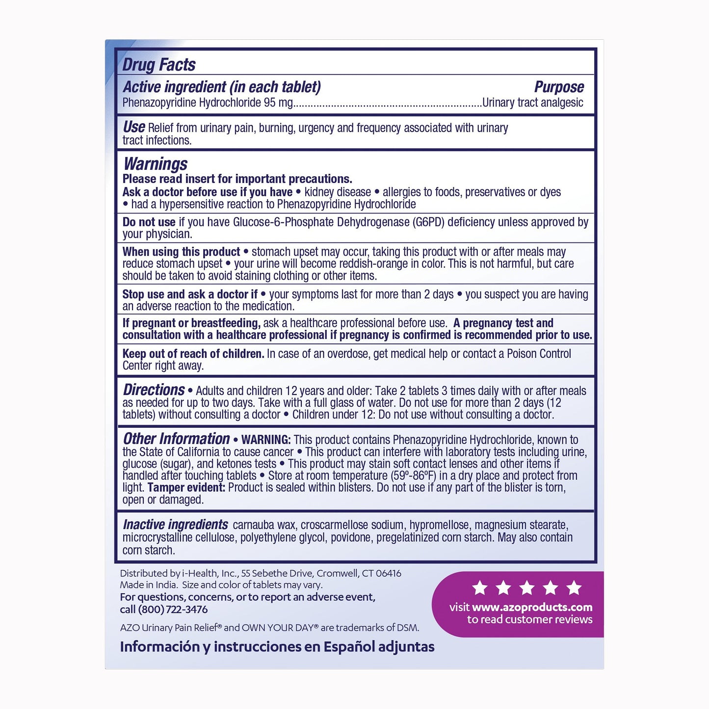 AZO® Urinary Pain Relief 95 mg Strength Penazopyridine Hcl Tablet 30 per Box (1268927_BX)