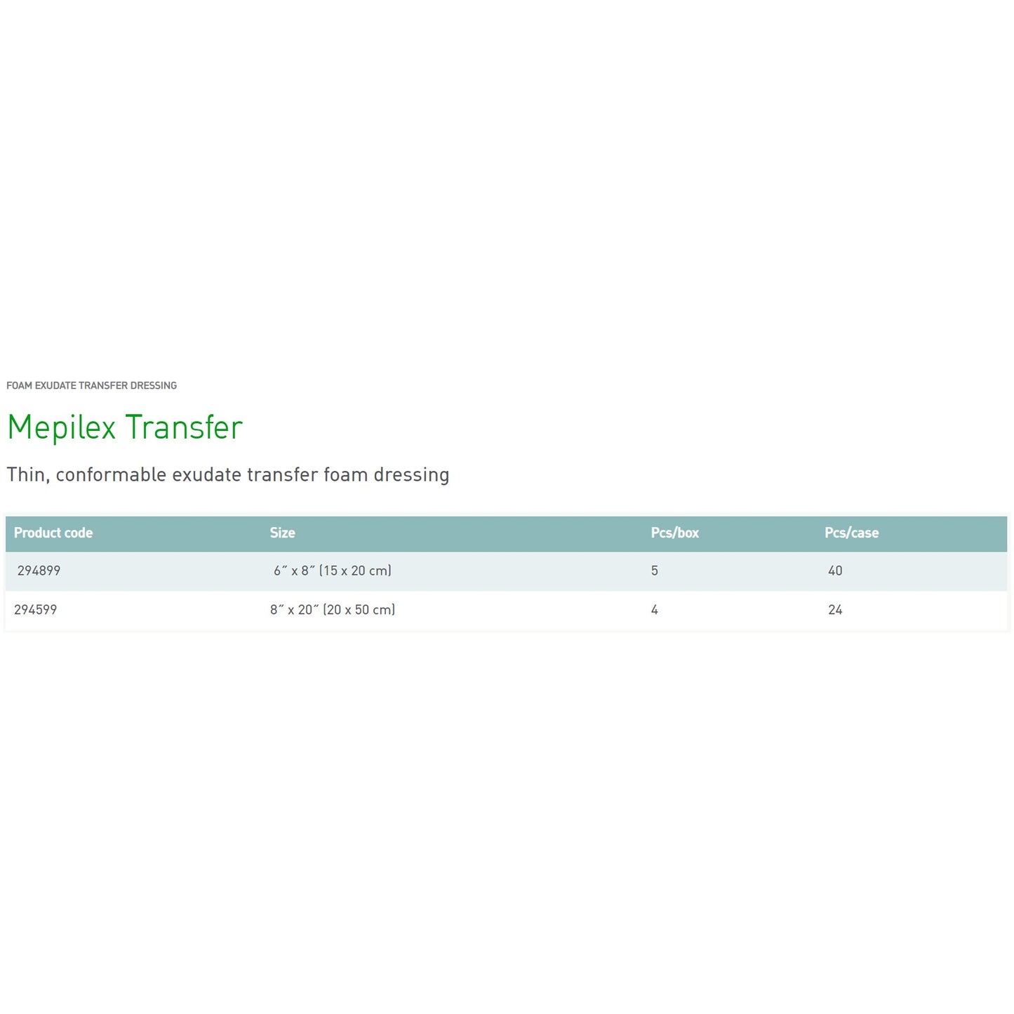 Mepilex® Transfer Thin Foam Dressing 6 X 8 Inch Without Border Film Backing Silicone Adhesive Rectangle Sterile (710909_EA)