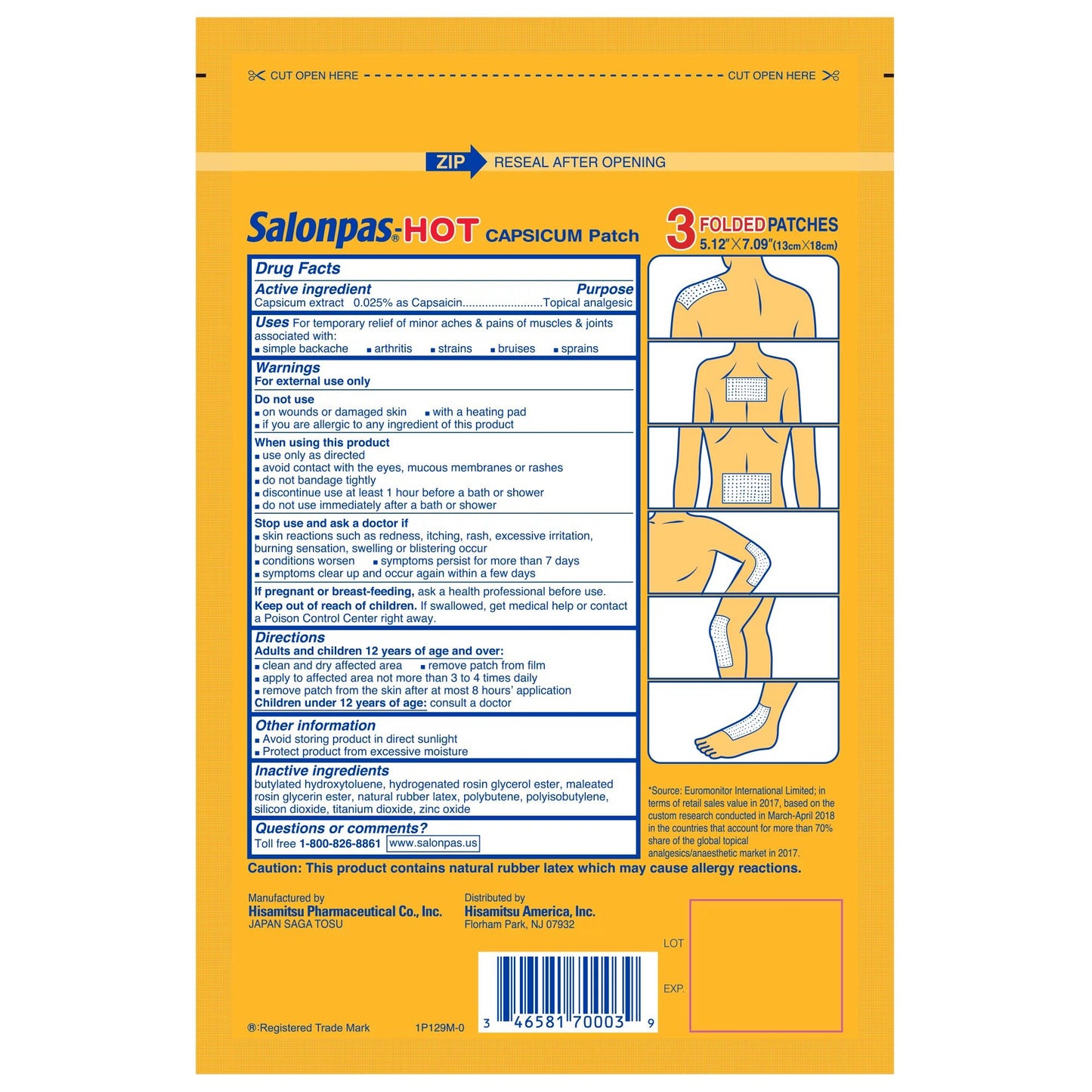 Salonpas® Hot Topical Pain Relief Capsaicin Patch 3 per Box (1157126_CT)