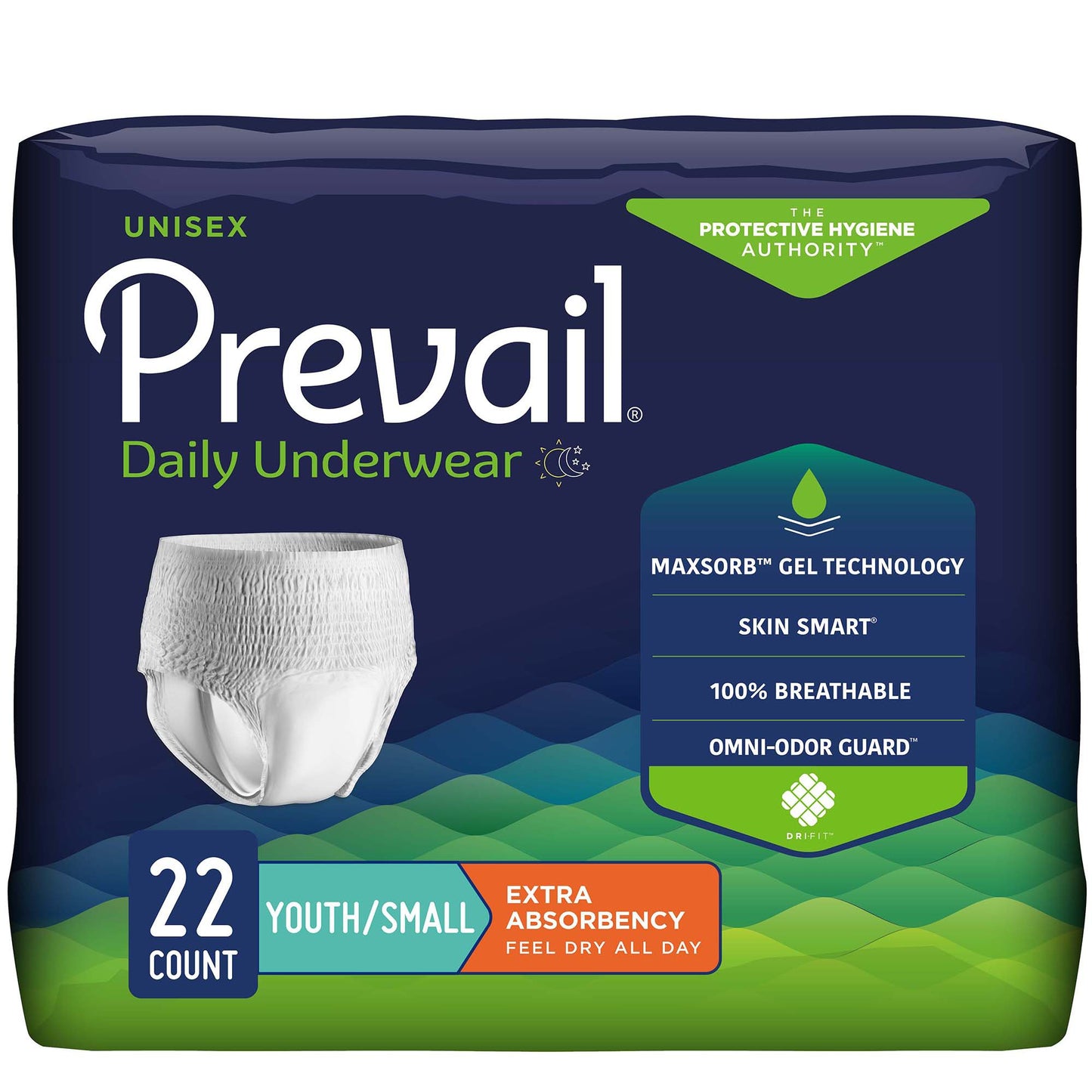 Prevail® Daily Underwear Unisex Youth Absorbent Underwear Pull On with Tear Away Seams Small Disposable Moderate Absorbency (445894_CS)