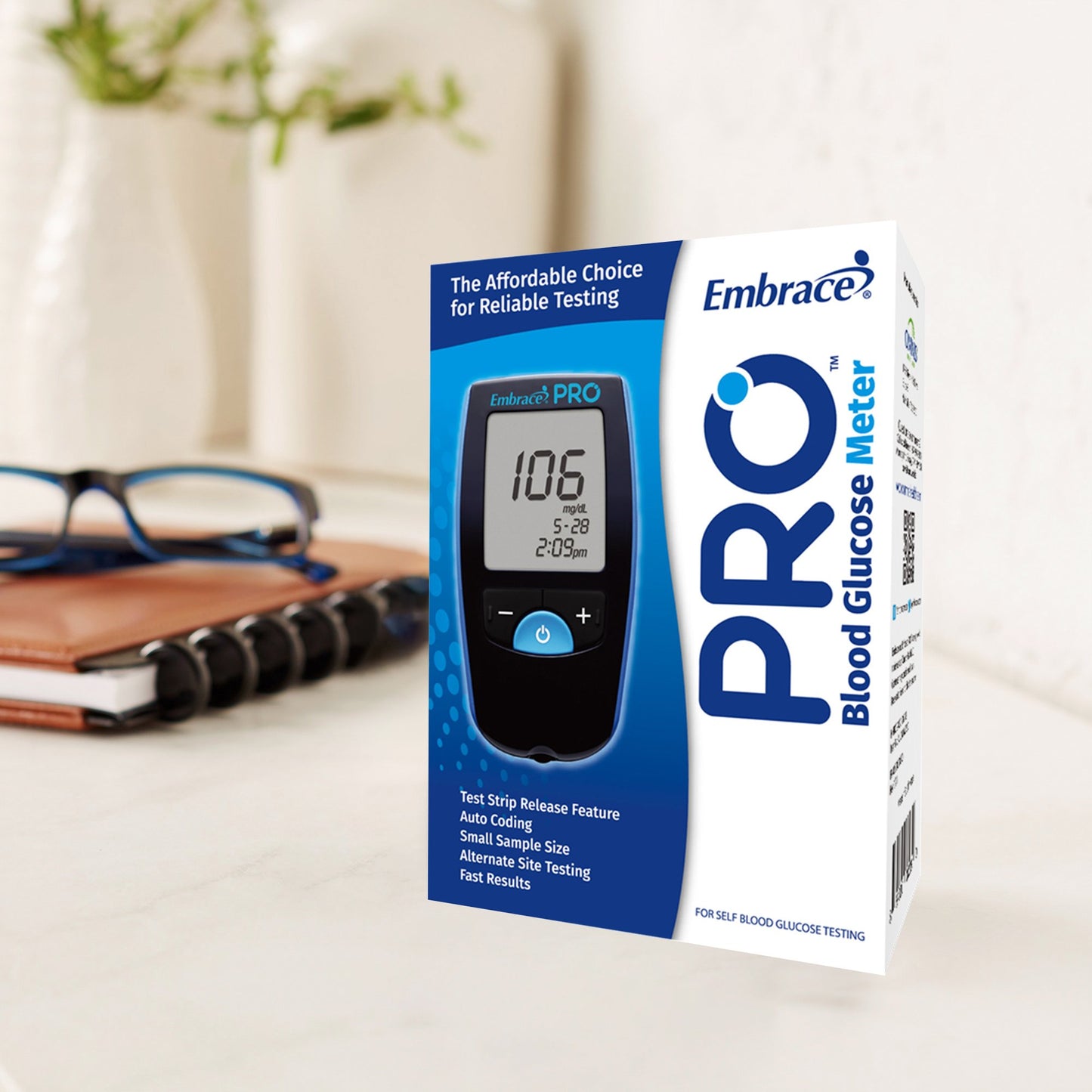 Embrace® Blood Glucose Meter 5 Second Results Stores up to 500 Results No Coding Required (1040073_EA)