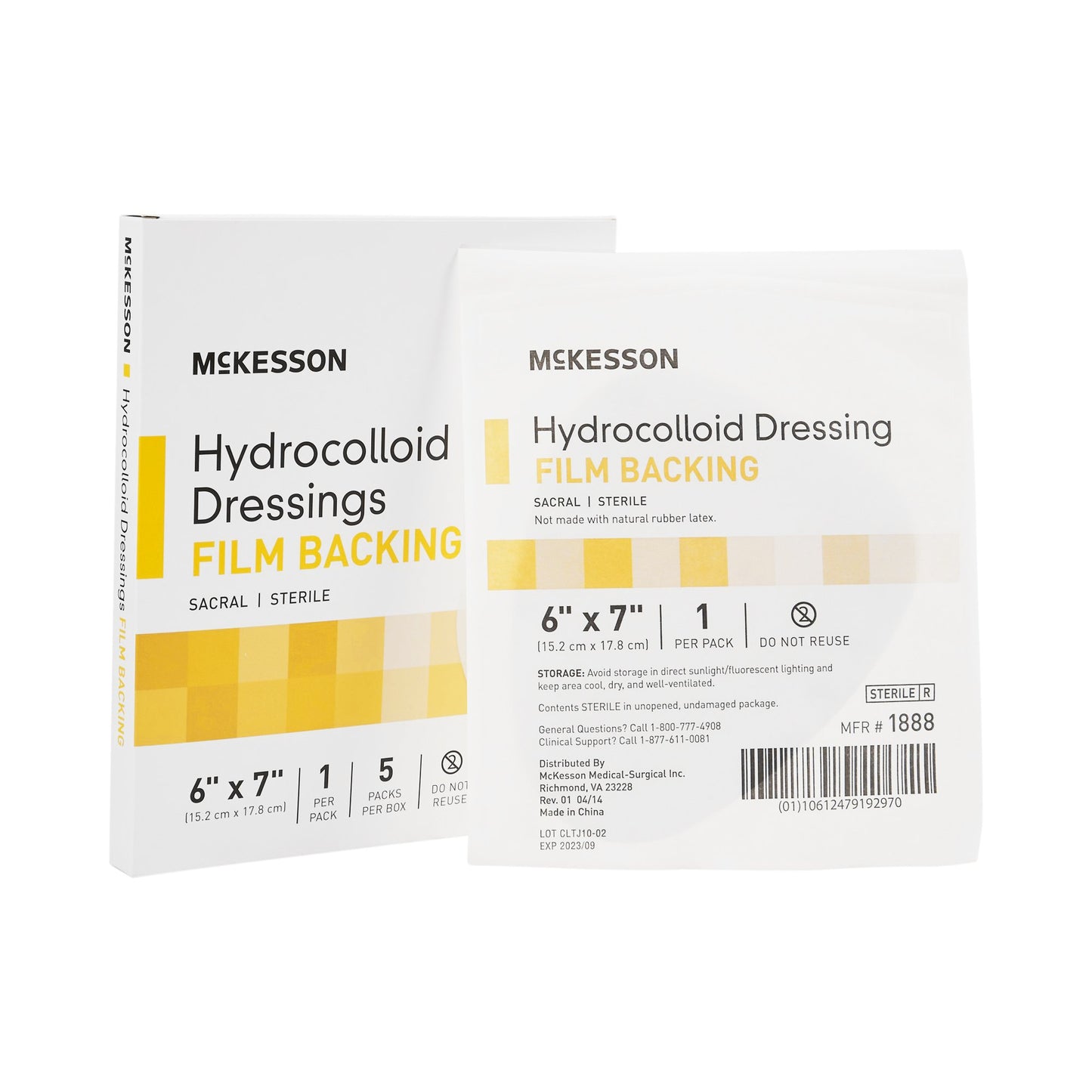 McKesson Hydrocolloid Dressing Waterproof Film Backing 6 X 7 Inch Sacral Hydrocolloid / Film (882993_EA)
