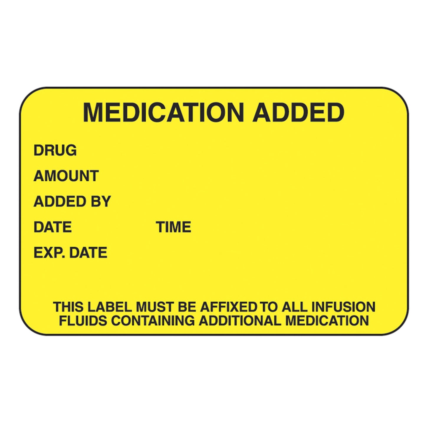 Indeed Pre-Printed Label Anesthesia Label Yellow Paper Medication Added Drug_Amount_Added by_Date_ Black Medication Instruction 1-3/4 X 2-3/4 Inch (862243_PK)