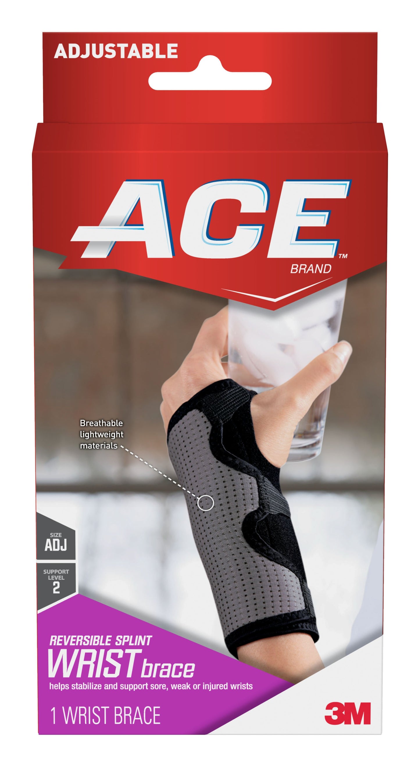 3M™ Ace™ Reversible Wrist Brace Aluminum / Nylon / Polyester / Polyurethane / Spandex Left or Right Hand Black / Gray One Size Fits Most (1084247_EA)